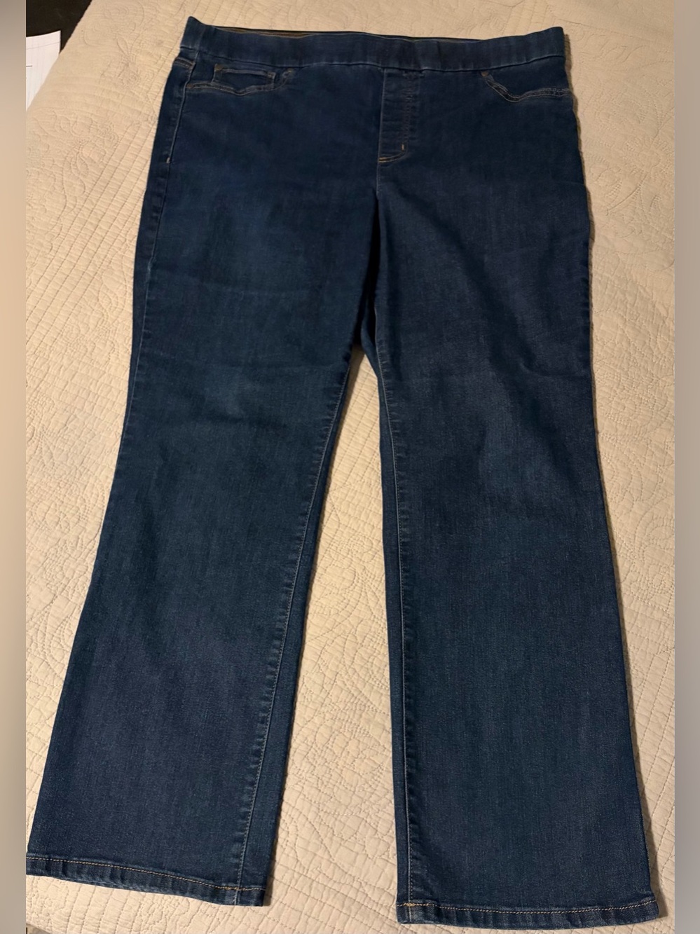 Kim Rogers Dark Blue pull-on Straight-Leg Jeans. Women’s size 16P. VGUC.
